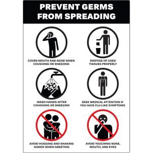 imageAvery Preprinted Wall Decals quotPrevent Germs from Spreadingquot Safety Signs 7quot x 10quot Tear and Water Resistant 5 Removable Wall Signs 83174Prevent Germs