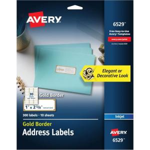 imageAvery Printable Address Labels 1quot x 258quot Matte White with Gold Border 300 Blank Mailing Labels 06529One Size