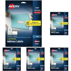imageAvery Printable Address Labels 1quot x 258quot Matte White with Gold Border 300 Blank Mailing Labels 06529One Size Pack of 5