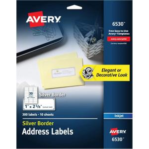 imageAvery Printable Address Labels 1quot x 258quot Matte White with Silver Border 300 Blank Mailing Labels 06530One Size