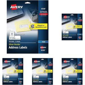 imageAvery Printable Address Labels 1quot x 258quot Matte White with Silver Border 300 Blank Mailing Labels 06530One Size Pack of 5