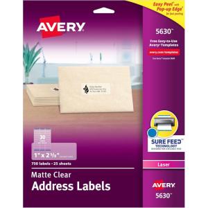 imageAvery Printable Address Labels with Sure Feed 1quot x 258quot Matte Clear 1500 Blank Mailing Labels 05660250 labels