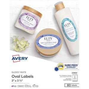 imageAvery Printable Blank Oval Labels 2quot x 313quot Glossy White 80 Customizable Labels 228202 in X 313 in