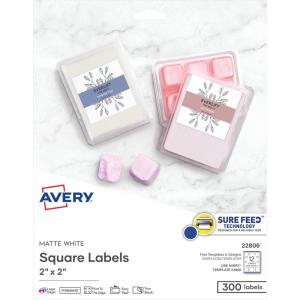 imageAvery Printable Blank Square Labels 2quot x 2quot Matte White 300 Customizable Labels 22806White