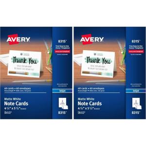 imageAvery Printable Note Cards with Envelopes 425quot x 55quot Matte White 60 Blank Note Cards for Inkjet Printers 0831560 Count Pack of 2