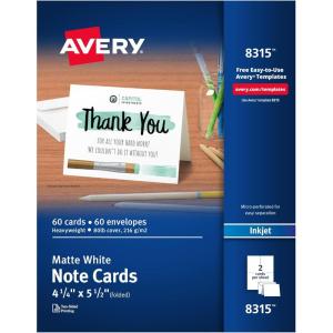 imageAvery Printable Note Cards with Envelopes 425quot x 55quot Matte White 60 Blank Note Cards for Inkjet Printers 0831560 Count Pack of 5