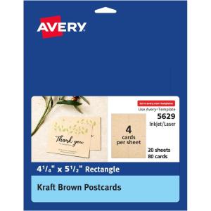 imageAvery Printable Postcards 425quot x 55quot Matte White 200 Blank Postcards for Inkjet Printers 8387Kraft Brown