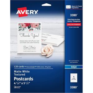 imageAvery Printable Postcards 425quot x 55quot Matte White 200 Blank Postcards for Inkjet Printers 8387Textured White