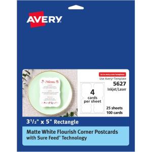 imageAvery Printable Postcards 425quot x 55quot White 200 Blank Postcards for Laser Printers 5689Matte White  Rounded Edges