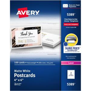 imageAvery Printable Postcards 425quot x 55quot White 200 Blank Postcards for Laser Printers 5689White