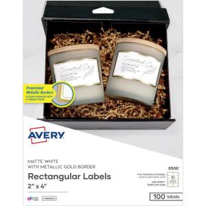 imageAvery Printable Rectangle Labels 2quot x 4quot Blank Labels Shipping Matte White Metallic Gold Border Permanent Adhesive LaserInkjet Printable 100 Total 6506