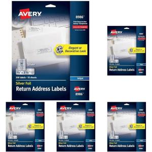 imageAvery Printable Return Address Labels 075quot x 225quot Silver Foil 300 Blank Mailing Labels 08986300 Labels Pack of 5