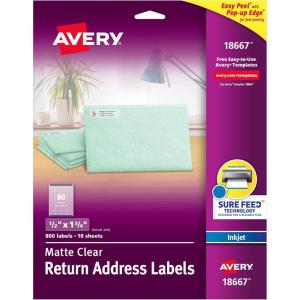 imageAvery Printable Return Address Labels with Sure Feed 05quot x 175quot Matte Clear 800 Blank Mailing Labels 1866712 in X 134 in