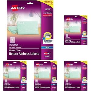 imageAvery Printable Return Address Labels with Sure Feed 05quot x 175quot Matte Clear 800 Blank Mailing Labels 1866712 in X 134 in Pack of 5