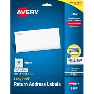 imageAvery Printable Return Address Labels with Sure Feed 05quot x 175quot White 2000 Blank Mailing Labels 081671 Pack