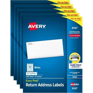 imageAvery Printable Return Address Labels with Sure Feed 05quot x 175quot White 2000 Blank Mailing Labels 081675 Packs