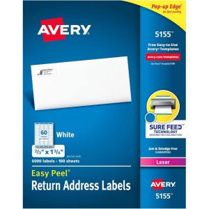 imageAvery Printable Return Address Labels with Sure Feed 23quot x 134quot White 1500 Blank Mailing Labels 05195One Size