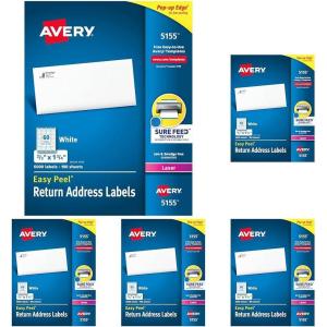 imageAvery Printable Return Address Labels with Sure Feed 23quot x 134quot White 1500 Blank Mailing Labels 05195One Size Pack of 5