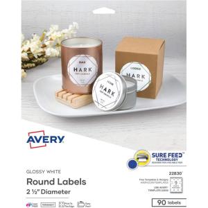 imageAvery Printable Round Labels Sure Feed Technology Glossy White Labels 2quot Diameter Permanent Adhesive LaserInkjet 120 Total 22807White