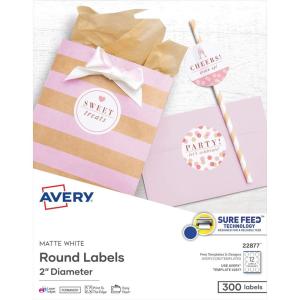 imageAvery Printable Round Labels with Sure Feed 2quot Diameter Matte White 300 Customizable Labels 2287785 x 11