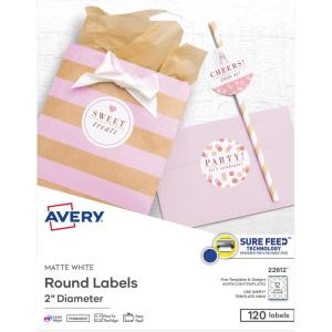 imageAvery Printable Round Labels with Sure Feed 2quot Diameter Matte White 300 Customizable Labels 22877One Size