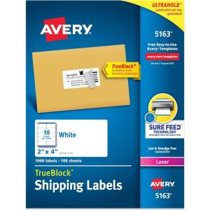 imageAvery Printable Shipping Labels with Sure Feed 2quot x 4quot Customizable Stickers White 250 Blank Mailing Labels Great for Mailing Shipping and More 52631 000 labels