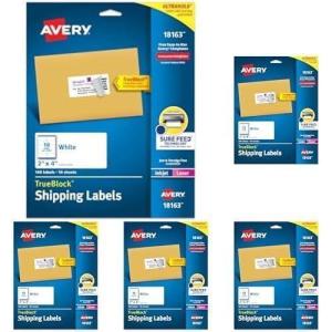 imageAvery Printable Shipping Labels with Sure Feed 2quot x 4quot Customizable Stickers White 250 Blank Mailing Labels Great for Mailing Shipping and More 81630 Pack of 5
