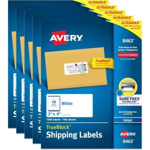 imageAvery Printable Shipping Labels with Sure Feed 2quot x 4quot Customizable Stickers White 250 Blank Mailing Labels Great for Mailing Shipping and More 81635 000 labels