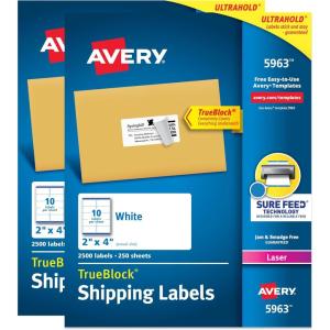 imageAvery Printable Shipping Labels with Sure Feed 2quot x 4quot Customizable Stickers White 250 Blank Mailing Labels Great for Mailing Shipping and More 52635 000 labels 2 Pack