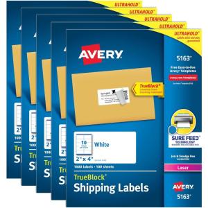 imageAvery Printable Shipping Labels with Sure Feed 2quot x 4quot Customizable Stickers White 250 Blank Mailing Labels Great for Mailing Shipping and More 52635 000 labels 5 Pack