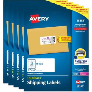imageAvery Printable Shipping Labels with Sure Feed 2quot x 4quot Customizable Stickers White 250 Blank Mailing Labels Great for Mailing Shipping and More 8163500 labels