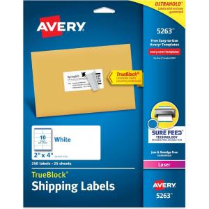 imageAvery Printable Shipping Labels with Sure Feed 2quot x 4quot Customizable Stickers White 250 Blank Mailing Labels Great for Mailing Shipping and More 5263250 labels