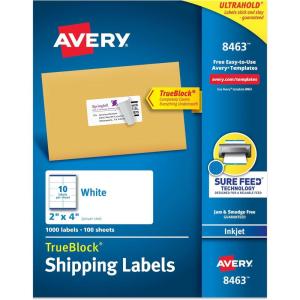 imageAvery Printable Shipping Labels with Sure Feed 2quot x 4quot Customizable Stickers White 250 Blank Mailing Labels Great for Mailing Shipping and More 81631 000 labels