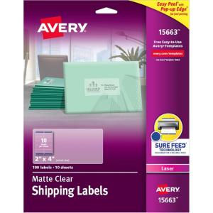 imageAvery Printable Shipping Labels with Sure Feed 2quot x 4quot Matte Clear 100 Blank Mailing Labels 156632 in X 4 in