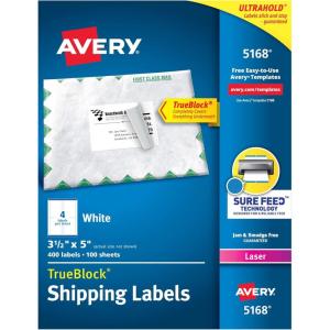 imageAvery Printable Shipping Labels with Sure Feed 312quot x 5quot White 400 Blank Mailing Labels for Laser Printers 51681 pack