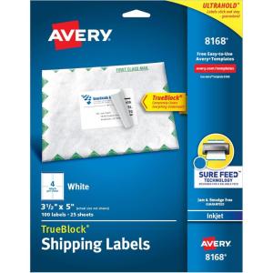 imageAvery Printable Shipping Labels with Sure Feed 35quot x 5quot White 100 Blank Mailing Labels 8168100 labels