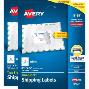 imageAvery Printable Shipping Labels with Sure Feed 35quot x 5quot White 100 Blank Mailing Labels 8168200 labels