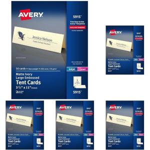 imageAvery Printable Tent Cards 35quot x 11quot White with Embossed Border 50 Blank Place Cards for Laser and Inkjet Printers 5309Ivory