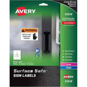 imageAvery Printable Warning Signs 5quot x 7quot WaterChemical Resistant 30 Removable Labels 61511White