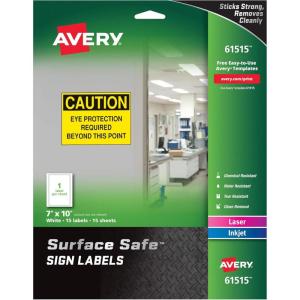 imageAvery Printable Warning Signs 7quot x 10quot WaterChemical Resistant 15 Removable Labels 61515