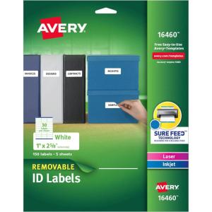 imageAvery Removable ID Labels Sure Feed Technology Removable Adhesive 1quot x 258quot 5 Packs 6460150 labels