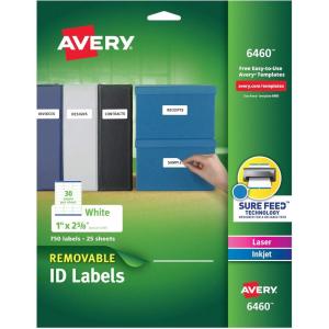 imageAvery Removable ID Labels Sure Feed Technology Removable Adhesive 1quot x 258quot 5 Packs 64603 750 labels