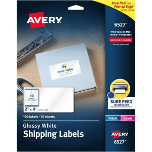 imageAvery Shipping Labels Sure Feed and Easy Peel Technology Glossy White Labels 2quot x 4quot Permanent Adhesive LaserInkjet 250 Total 6528One Size
