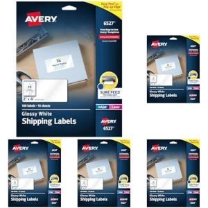 imageAvery Shipping Labels Sure Feed and Easy Peel Technology Glossy White Labels 2quot x 4quot Permanent Adhesive LaserInkjet 250 Total 6528One Size Pack of 5