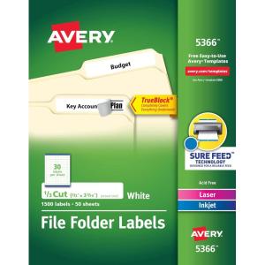 imageAvery TrueBlock File Folder Labels 23quot x 3716quot 1500 Printable Labels White Permanent 53661500 Labels