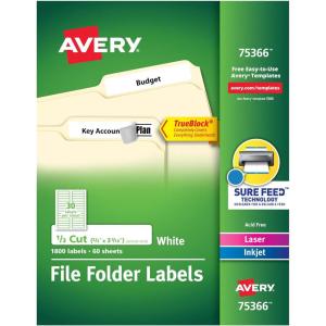 imageAvery TrueBlock File Folder Labels 23quot x 3716quot 1500 Printable Labels White Permanent 53661800 Labels