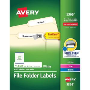 imageAvery TrueBlock File Folder Labels 23quot x 3716quot 1500 Printable Labels White Permanent 53667500 Labels