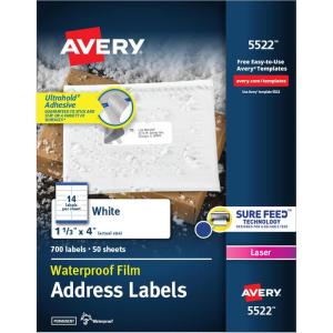 imageAvery Waterproof Printable Address Labels with Sure Feed 113quot x 4quot White 700 Blank Mailing Labels 55223500 labels