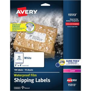 imageAvery Waterproof Printable Shipping Labels with Sure Feed 2quot x 4quot White 100 Blank Mailing Labels 155132 x 4