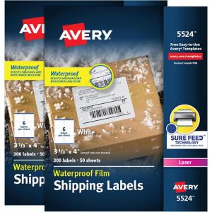 imageAvery Waterproof Printable Shipping Labels with Sure Feed 313quot x 4quot White 300 Blank Mailing Labels 55242 Packs